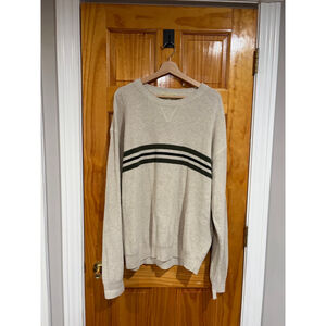 Eddie Bauer Men’s XL Varsity Stripe Cotton Sweater Beige Green Retro Crewneck